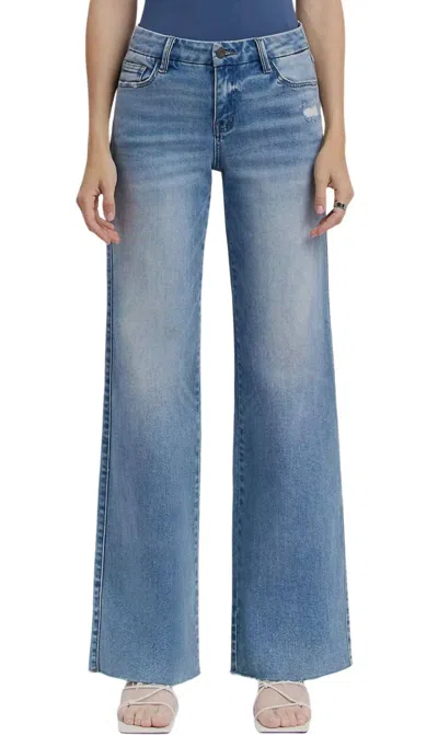 Vervet By Flying Monkey Mid Rise Wide Leg Jean In Vouchsafe In Blue