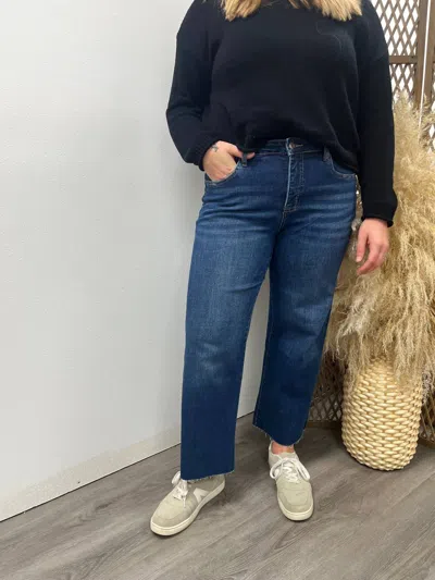 Vervet By Flying Monkey Mid Rise Wide Leg Vervet Denim In Dark In Blue