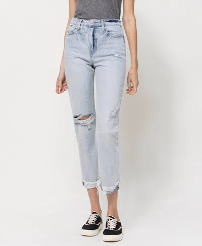 Vervet By Flying Monkey Minor Mishap Super High Rise Relaxed Cuffed Straight Jeans In Light Wash In Blue