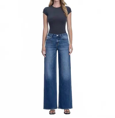 Vervet By Flying Monkey Nicest High Rise Seamless Waistband Wide Leg Jeans In Dark Wash In Blue