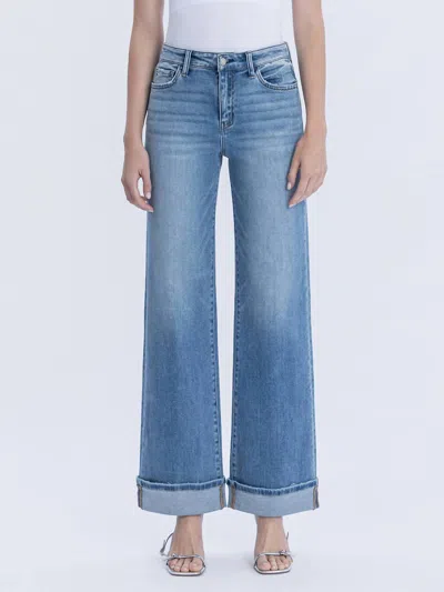Vervet By Flying Monkey Olivia Cuffed Wide Leg Jeans In Denim In Blue