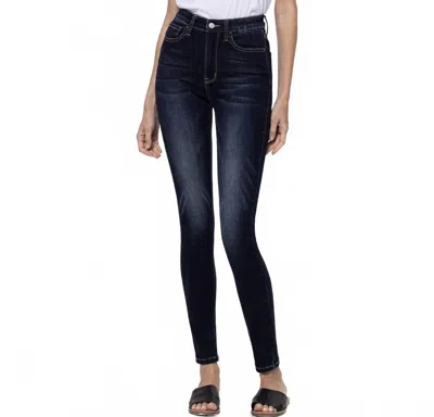 Vervet By Flying Monkey Other Side Mid Rise Skinny Ankle Jean In Dark Blue