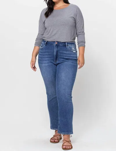 Vervet By Flying Monkey Plus Size Leona High Rise Ankle Slim Straight Jean In Medium Wash In Blue