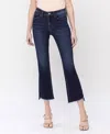 Vervet By Flying Monkey Raw Step Hem Crop Flare Jeans In Dark Denim