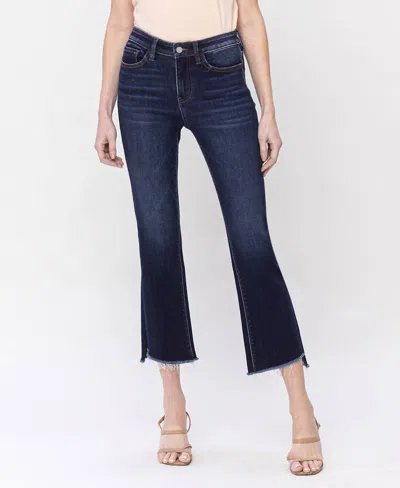 Vervet By Flying Monkey Raw Step Hem Crop Flare Jeans In Dark Denim