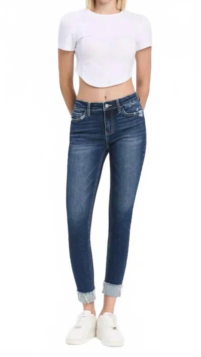 Vervet By Flying Monkey Reflex Mid Rise Skinny Jeans In Dark Wash In Blue
