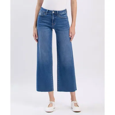 Vervet By Flying Monkey Right High Rise Clean Cut Raw Hem Crop Slim Wide Jeans In Blue