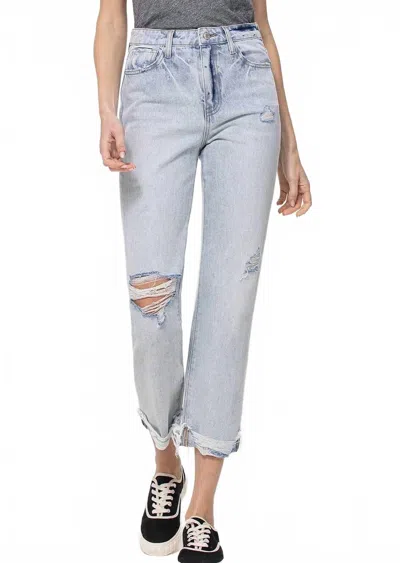 Vervet By Flying Monkey Super High Relaxed Cuffed Straight Leg Jeans In Blue