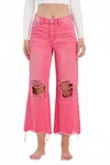 Vervet By Flying Monkey Super High Rise Crop Flare Jeans In Hot Pink In Pink