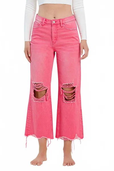 Vervet By Flying Monkey Super High Rise Crop Flare Jeans In Hot Pink