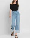 Vervet By Flying Monkey Super High Rise Cuffed Baggy Straight Jeans In Light Wash In Blue