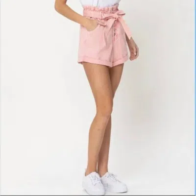 Vervet By Flying Monkey Super High Rise Front Tie Paperbag Mom Shorts In Soft Pink