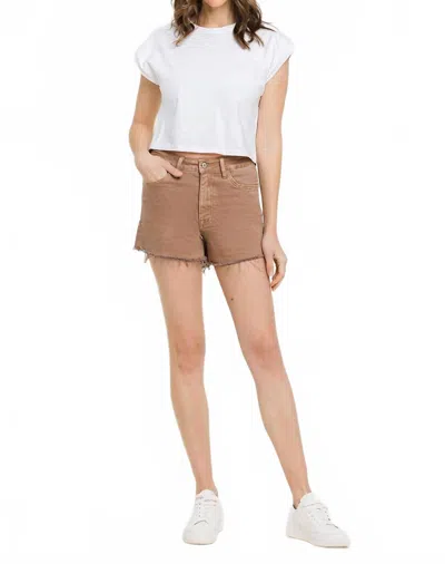 Vervet By Flying Monkey Super High Rise Raw Hem Mom Shorts In Warm Taupe In Brown