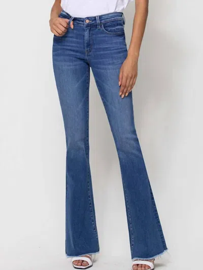 Vervet By Flying Monkey Talulla Raw Hem Mid Rise Flare Jeans In Blue