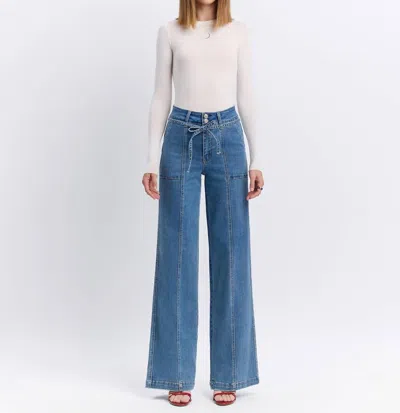 Vervet By Flying Monkey Tie Waist Wide Leg Jeans In Lush Life