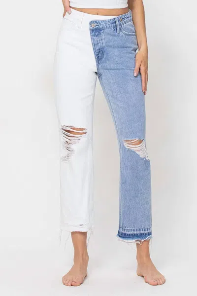 Vervet By Flying Monkey Tinley Two Tone Jeans In White/light Denim In Multi
