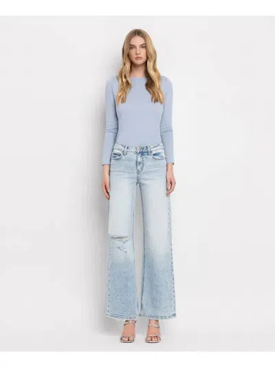 Vervet By Flying Monkey Tummy Control Super High Rise Wide Leg Jeans In Light Wash In Blue