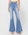 Vervet By Flying Monkey Valentine Super High Rise Button Up Fly Super Flare Jeans In Light Wash In Blue