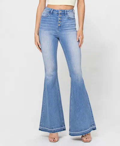 Vervet By Flying Monkey Valentine Super High Rise Button Up Fly Super Flare Jeans In Light Wash In Blue
