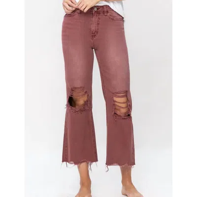 Vervet By Flying Monkey Vintage Cropped Flare Jeans In Russet Brown