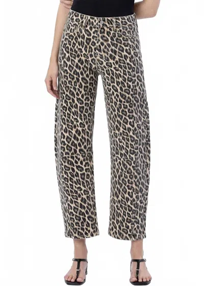 Vervet By Flying Monkey Wild Ambitions High Rise Leopard Print Barrel Jeans In Beige In Animal Print