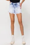 Vervet By Flying Monkey Mid Rise Shorts With Criss Cross Waistband In Holly In Blue