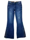 Vervet By Flying Monkey Women's Allison Mid-rise Flare Jeans In Blue With Leopard In Blue