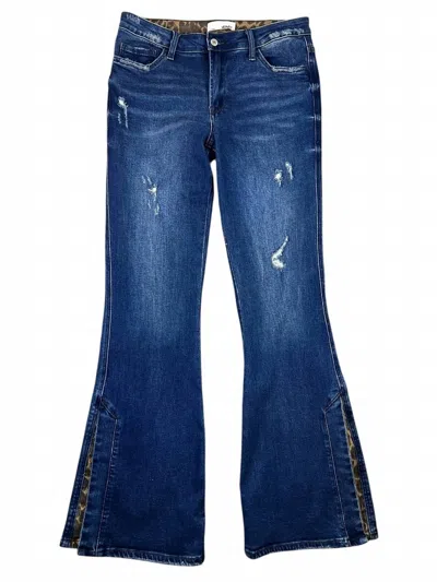 Vervet By Flying Monkey Women's Allison Mid-rise Flare Jeans In Blue With Leopard