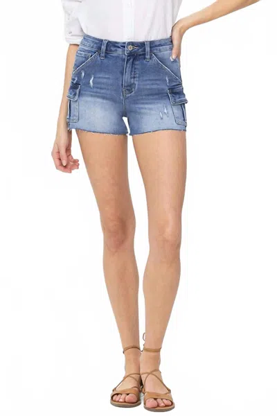 Vervet By Flying Monkey Women's Cargo High Rise Shorts In Blue