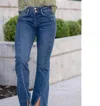 Vervet By Flying Monkey Shimmeringly High Rise Front Seam Slit Flare Jeans - Plus In Dark Blue In Blue