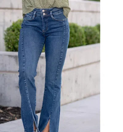 Vervet By Flying Monkey Shimmeringly High Rise Front Seam Slit Flare Jeans - Plus In Dark Blue