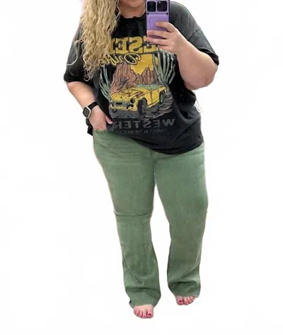 Vervet By Flying Monkey Women's Ivy Lovervet Mr Bootcut Jeans In Olive In Animal Print