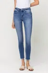 Vervet By Flying Monkey Women's Mid Rise Raw Hem Skinny In Blue In Blue