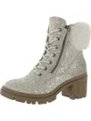 VERY G BLINK WOMENS GLITTER FAUX FUR TRIM COMBAT & LACE-UP BOOTS