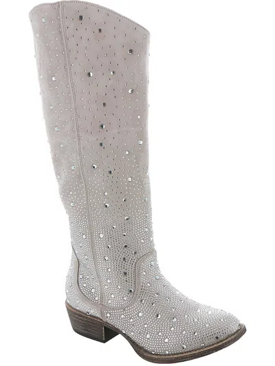 Very G Crystal Womens Rhinestone Embellished Cowboy, Western Boots In White