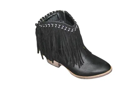 Very G Juno With Chain And Fringe Accents Round Toe Booties In Black