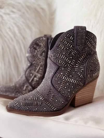 Very G One Day Rhinestone Fashion Booties In Grey