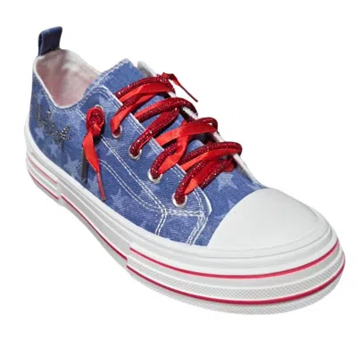 Very G Women's Aman Usa Lace Up Canvas Sneaker In Dark Denim In Blue