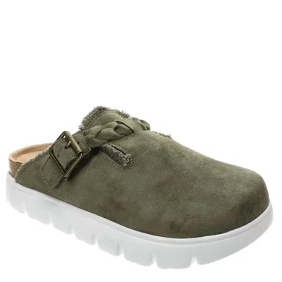 Very G Women's Cali Braided Buckle Faux Suede Clogs In Olive Green