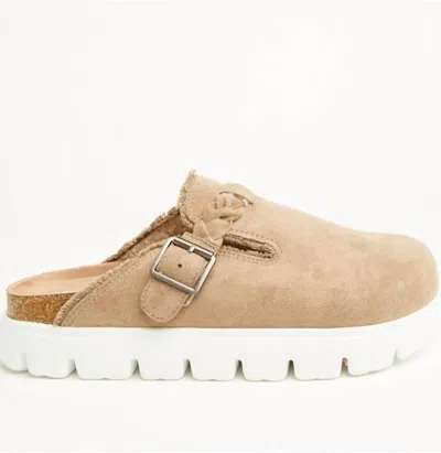 Very G Women's Cali Faux Suede Clog With Braided Trim In Taupe In Pink