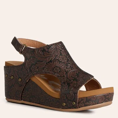 Very G Women's Isabella Brown Floral Tooled Wedge Sandals
