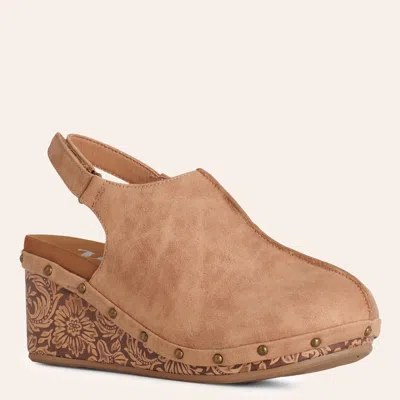 Very G Women's Miranda Brown Floral Embossed Leather Wedge Sandals In Multi