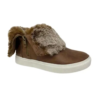 Very G Women's Plusher Faux Fur Trim Sneaker In Tan In Brown