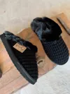 Very G Women's Sweater Knit Fuzzy Slippers In Black In Black