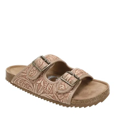 Very G Women's Tooled Double Buckle Sandals In Blush In Neutral
