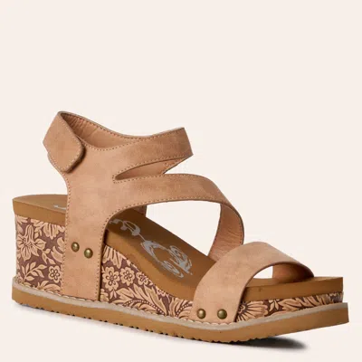 Very G Women's Verde Trail Tan Floral Embossed Wedge Sandals In Brown