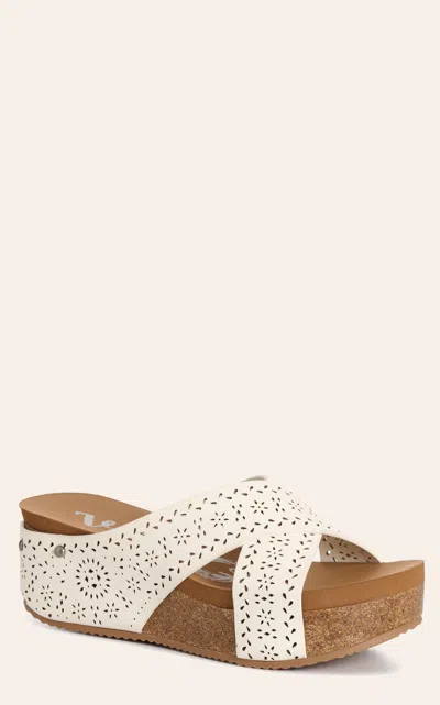 Very G Women's White Suede Floral Capri Wedge Sandal In Brown