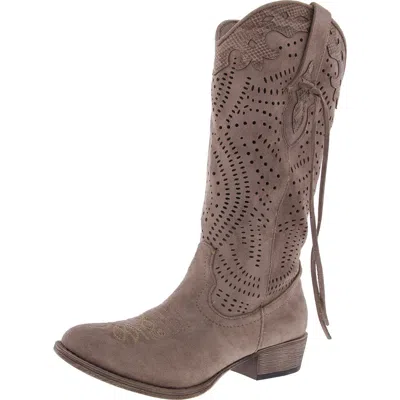Very G Womens Perforated Man Made Cowboy, Western Boots In Grey