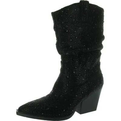 Very G Womens Rhinestone Mid-calf Boots In Black