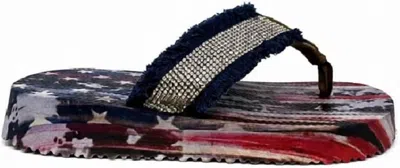 Very G Womens United Frayed Top Flip Flop Sandal In Navy Bling In Multi